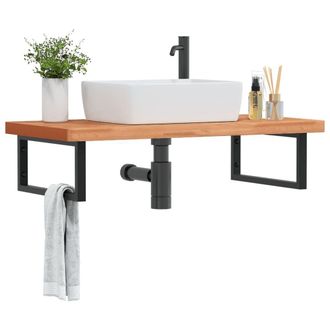 Berkfield Home Basin Shelf Wall Mounted Steel & Solid Wood Beech in Brown