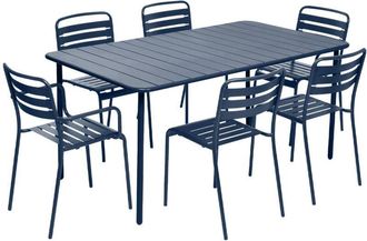 Sweeek 6-seater metal garden table with 2 armchairs and 4 chairs Marine blue 160x90x72.5 cm - Amelia