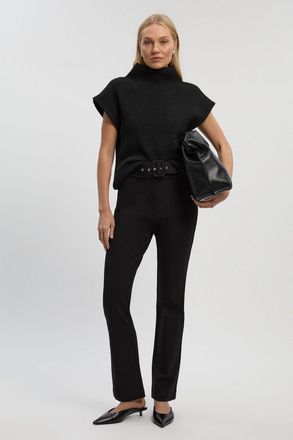 Karen Millen Womens Ponte Buckle Belt Legging - Black viscose - Size Medium