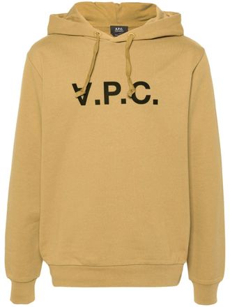 A.P.C. logo-flocked cotton hoodie - Green