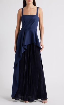 Black Halo Dorothea Plissé Sleeveless Satin Gown in Pacific Blue/Pacific Blue at Nordstrom, Size 10