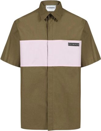Iceberg Comfort Fit Shirt met Korte Mouwen - Heren - Korte mouwen Overhemden - Groen - L - Katoen - Overhemden