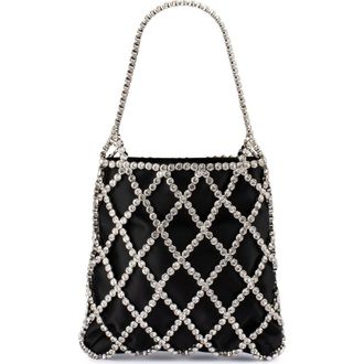 Olga Berg Kit Crystal Cage Satin Evening Bag in Black at Nordstrom