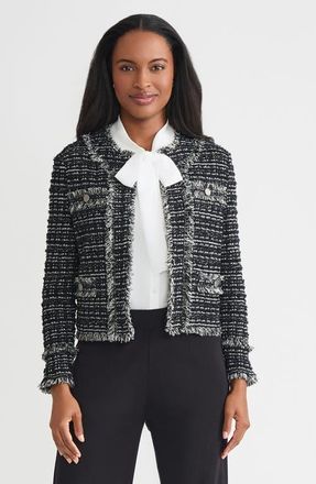 Misook Heritage Eyelash Tweed Knit Jacket in Black/new Ivory at Nordstrom, Size Xx-Large