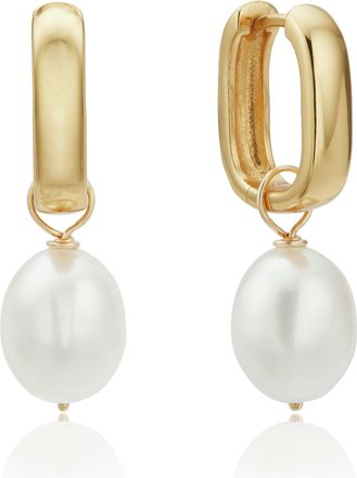 Lily & Roo Gold Thick Squared Hoop Pearl Drop Earrings