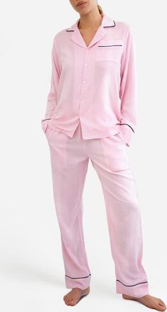 Sunday Citizen Gender Inclusive Piped Cotton Blend Pajamas in Pink at Nordstrom, Size X-Large