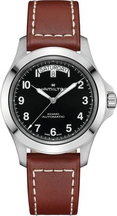 Hamilton Khaki Field Automatic Leather Strap Watch in Black at Nordstrom