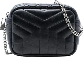 Saint Laurent Pre-owned Quilted Crossbody Bag - Dames - Vintage Schoudertas - Zwart - ONE Size - Leer - Vintage