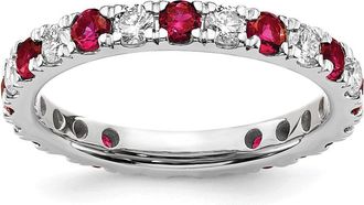 Diamond2Deal 14k White Gold Lab Grown Diamond & Ruby Eternity Wedding Band Ring 0.8Ct Clarity- VS Color- G-H