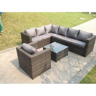 Fimous Pe Rattan Corner Sofa Set Outdoor Garden Furniture Square Coffee Table Armchair With Thick Cushion in Dark Grey