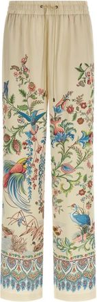 Etro Wijde pijpen broek met geplaatste flora- en fauna-print - Dames - Wijde Broeken - Beige - M - Polyester - Broeken