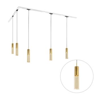 QAZQA Qazqa Moderno Sistema De Iluminaci&oacute;n De Riel Moderno Con 5 Luces Colgantes Doradas Monof&aacute;sicas - Iconic Lloyd Acero /pl&aacute;stico Adecuado Para Led Max. 5