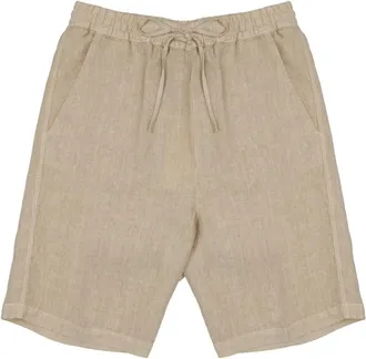 120% Lino Beige Linen Drawstring Comfort Shorts
