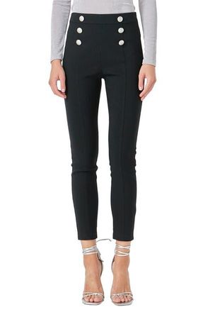 endless rose Sailor Button Skinny Pants in Black at Nordstrom, Size Medium
