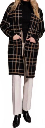 Tribal Double Knit Long Plaid Coatigan In Black