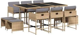 vidaXL Set Comedor De Jard&iacute;n 11 Pzas Con Cojines Rat&aacute;n Sint&eacute;tico Beige Vidaxl