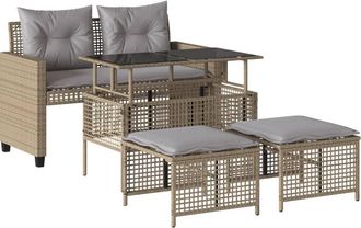 vidaXL Set Sof&aacute;s Jard&iacute;n 4 Pzas Y Cojines Rat&aacute;n Sint&eacute;tico Vidrio Beige Vidaxl