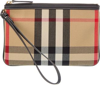 Burberry Check Canvas & Leather Pouch