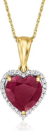 Ross-Simons Ruby Heart Pendant Necklace With. Diamonds in 14kt Yellow Gold