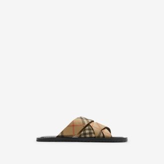 Burberry Check Pavilion Slides, Size: 42