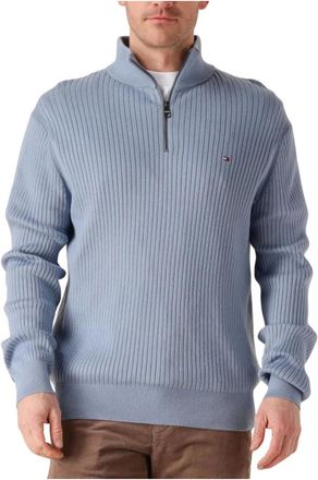 Tommy Hilfiger Pima Ctn Cash Structure Zip Mock - Heren - Coltruien - Blauw - L - Katoen - Truien & Vesten