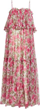 Chlo&eacute; Floral Print Ruffled Silk-chiffon Maxi Dress - Pink - 40 (UK12 / M)