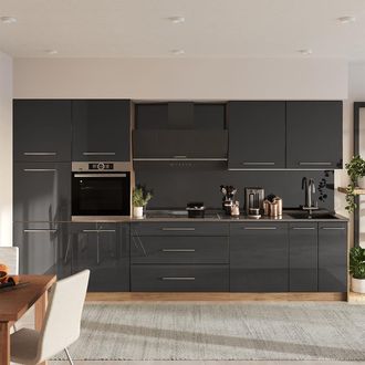Vicco Mueble De Cocina Fame-line, Antracita Alto Brillo/roble Dorado, 340 Cm, Et Antracita, Vicco