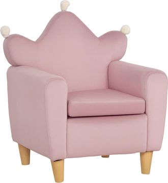 HOMCOM Sill&oacute;n Infantil De Tela Con Efecto Terciopelo Rosa Y Respaldo Con Forma De Corona, 50,2 X 41,9 X 57,8 Cm