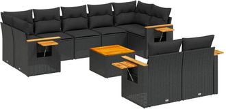 vidaXL Vidaxl - Set De Sof&aacute;s De Jard&iacute;n 10 Pzas Cojines Rat&aacute;n Sint&eacute;tico Negro