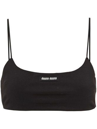 Miu Miu logo-patch crop top - Black