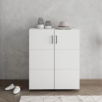 Dmora Scarpinero Ystad, Mueble Zapatero 9 Estantes, 2 Puertas, Doble Capacidad, Con Ruedas, 92x33x113h Cm Blanco Mate