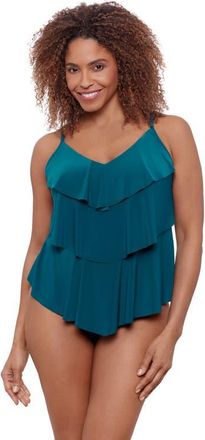 Aqua Green Triple Ruffle Tier Adjustable Tankini Swimsuit Top in Lagoon at Nordstrom, Size X-Large