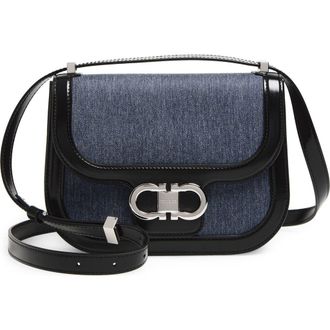 Ferragamo X-Small Double Gancio Crossbody Bag in Denim/White/Nero at Nordstrom
