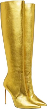 Bally Womens Barbra Laminated Knee High Leather Boots In Gold