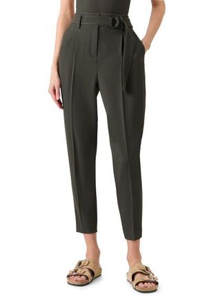 Akris Fred Belted High Waist Crop Virgin Wool Tricotine Pants in Olive at Nordstrom, Size 14
