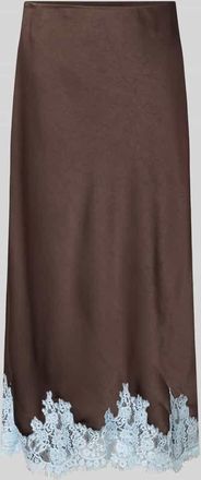 Neo Noir Neo Noir Midirock aus Satin mit Spitzenbesatz Modell NAIRA in Mittelbraun, Gr&ouml;&szlig;e 34
