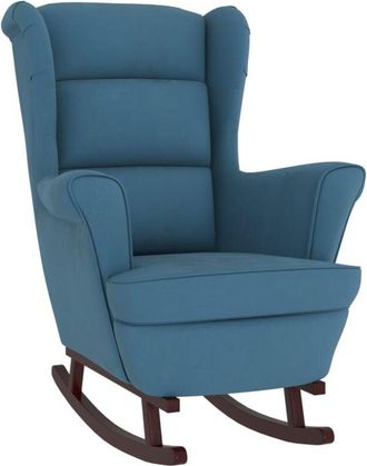 vidaXL Vidaxl - Silla mecedora con patas de madera de caucho terciopelo azul