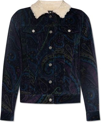 Etro Ribfluwelen jas - Dames - Zomerjassen - Blauw - L - Nepbont - Jassen