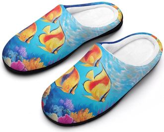 Generic Yellow Tropical Fish Cotton Slippers for Women Indoor Outdoor Slipper Slip-On Memory Foam Home Shoes