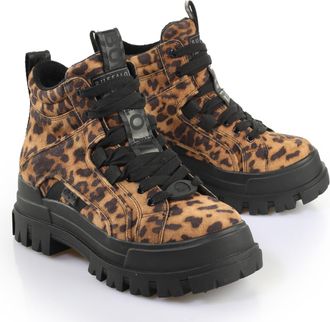 Buffalo Schn&uuml;rboots BUFFALO ASPHA NC MID, Damen, Gr. 36, braun (braun, leo), Velourslederimitat, Schuhe Schn&uuml;rboots, Trendboots, Stiefelette, Plateauboots im 