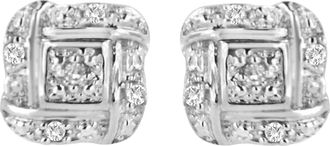 House of Brilliance Sterling Silver Round Cut Diamond Square Stud Earrings
