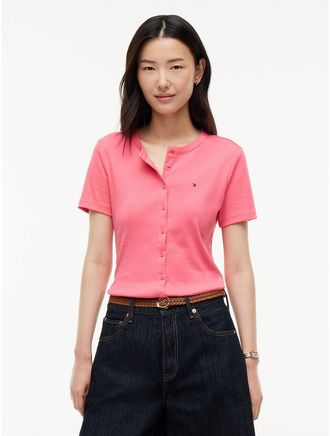 Tommy Hilfiger Womens Button-Front Favorite T-Shirt - Garden Rose - XXS