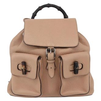 Gucci Vintage Bamboo Leather Beige Leather Backpack Bag (Pre-Owned)
