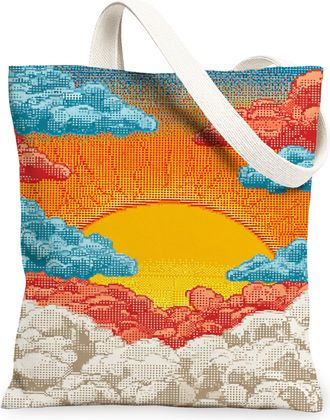 Generic Sunset Clouds Canvas Tote Bags, Vibrant Sky Design Reusable Grocery Bags, Summer Colorful Lightweight Washable Shoulder Str, Colorful, 13x15 Inch
