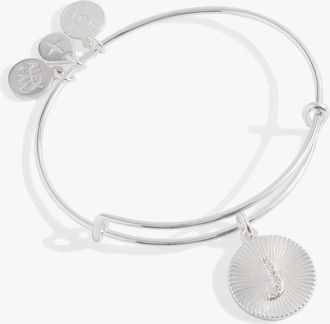 Alex and Ani Pave Starburst Texture Initial Bangle Bracelet in Silver - J at Nordstrom