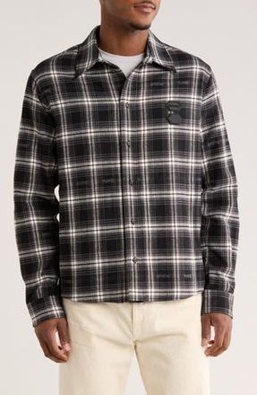 Off-white Stencil Check Flannel Button-Up Shirt in Multi Color Black And Grey at Nordstrom Rack, Size X-Large