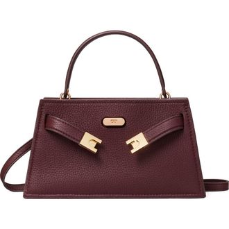 Tory Burch Mini Lee Radziwill Pebble Leather Satchel in Dark Carmine at Nordstrom