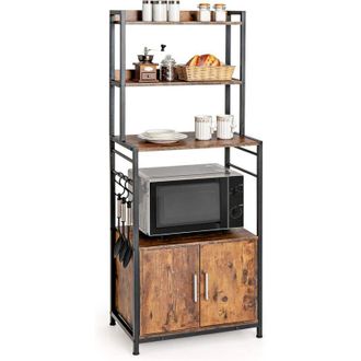 Costway Costway Estante Para Cocina Con 4 Niveles Con Armario Y Despensa, Soporte Industrial Para Horno De Microondas Con Ganchos En S