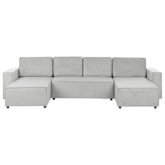 Beliani Beliani - Sof&aacute; Cama 4 Plazas De Tela En Forma De U Con Almacenaje Gris Claro Vatne