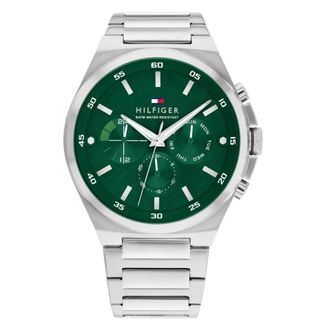 Tommy Hilfiger Accessoires, Heren, Grijs, ONE Size, Herenhorloge Roestvrij Staal Groene Wijzerplaat